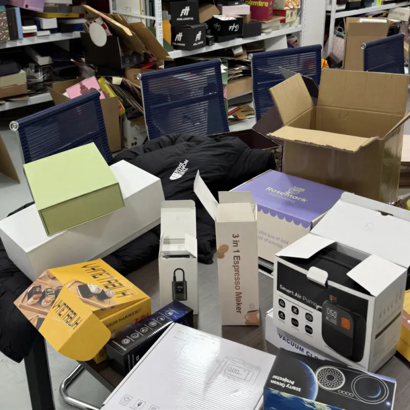 Reviewing packaging samples in Yiwu
