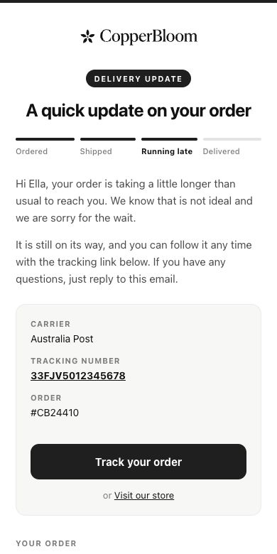 Delivery delayed email preview