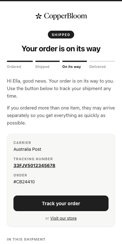 Order shipped email preview